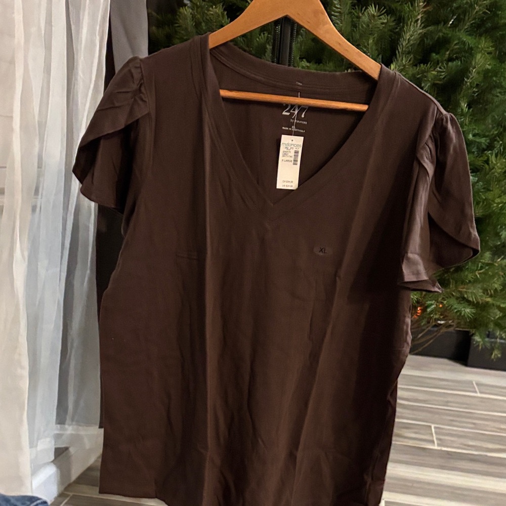 Maurices Chocolate Brown V-Neck Short Sleeve Top